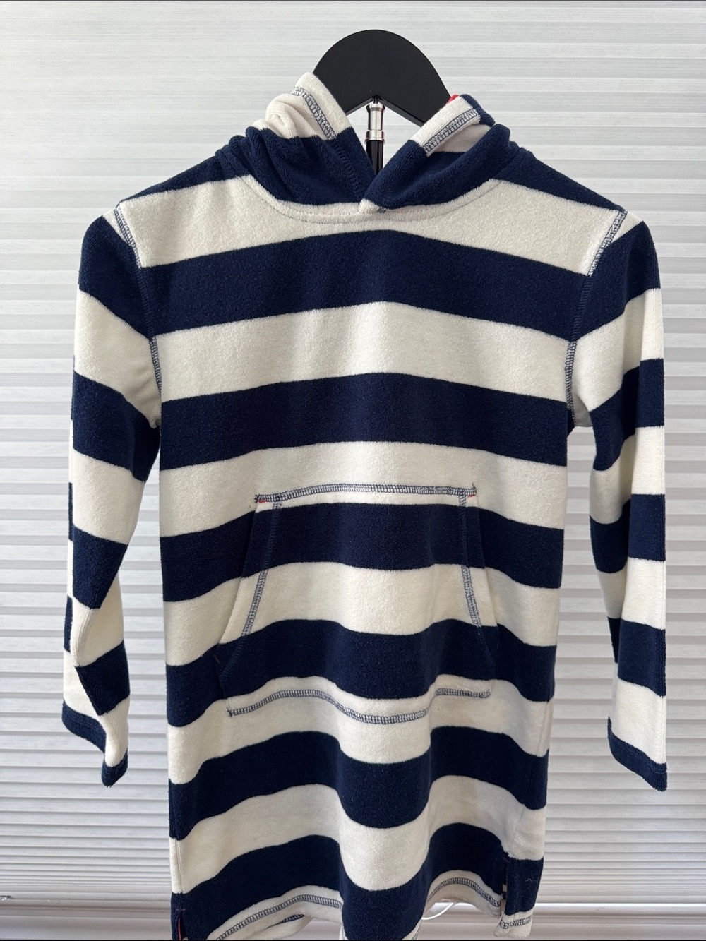 Kids Mini Boden Red, Navy and White Striped Hooded Tunic coverup